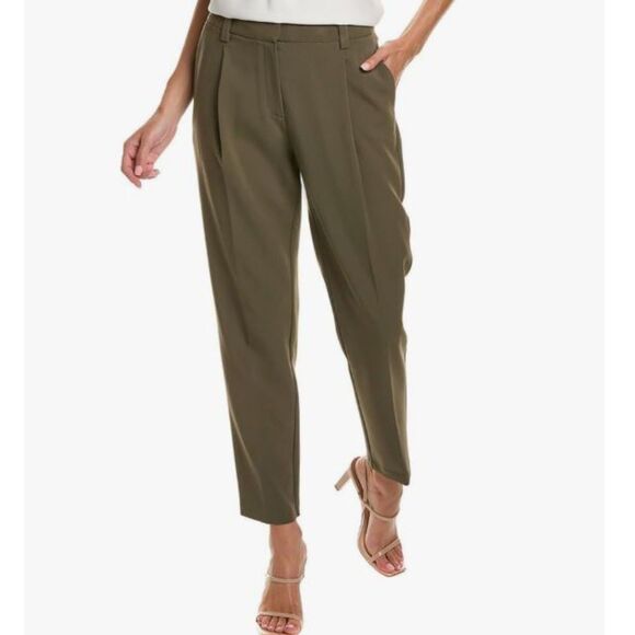 Calvin Klein Olive Pleated Pants Size 14W Tapered Stretch Career Workwear - Picture 1 of 5